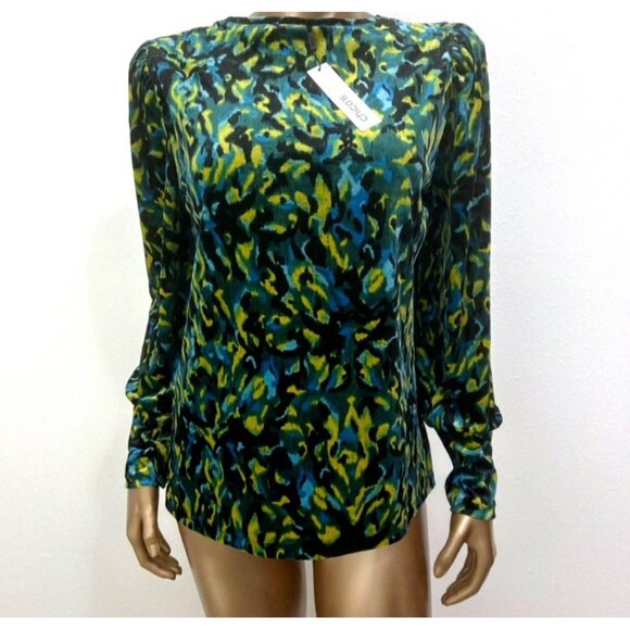 Chico’s Ikat Velvet Long Sleeve Tee Green Colorful Abstract Size L Long Sleeve - Picture 1 of 9